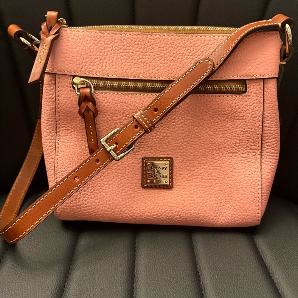 Dooney & Bourke Coral Pebble Leather Crossbody with Brown Trim
